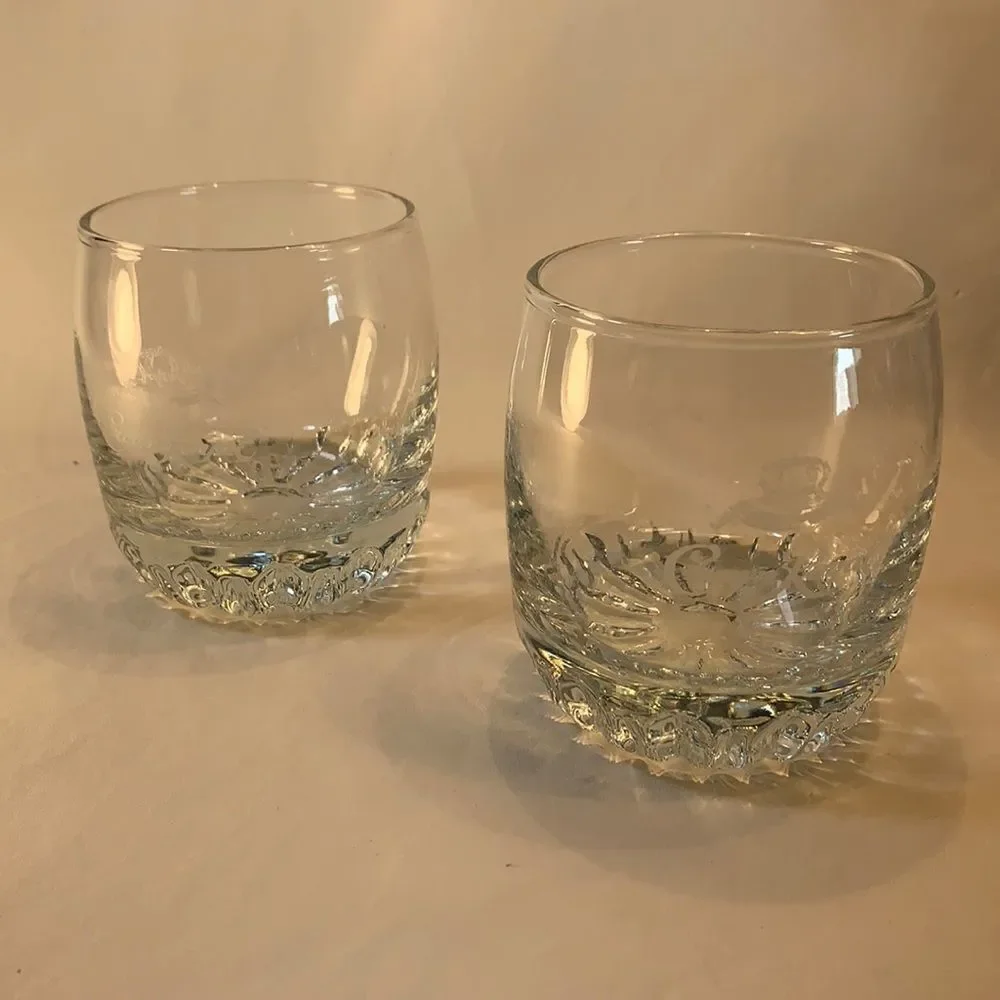Crown Royal Whisky Glass 10 Oz Set 2 Stamped Crystal Drinking Rock Cocktail Bar